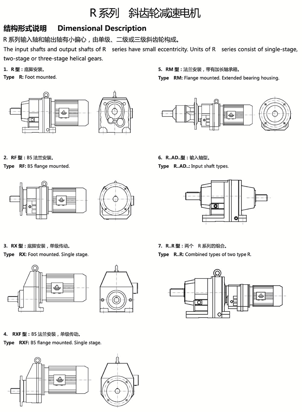 R系列斜齒輪減速電機(jī)結(jié)構(gòu)形式說明